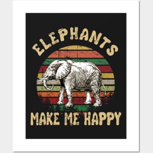 Elephants Make Me Happy T-shirt Retro Vintage Styl Posters and Art